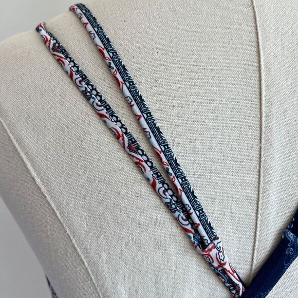 Multi-print Twist Bikini Top Size Medium Blue White and Coral Strappy Design No - Picture 4 of 11